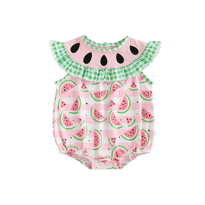 0-18M Toddler Baby Girls Watermelon Print Rompers Summer Cute Sleeveless Ruffles Round Neck Jumpsuits Infants Clothes