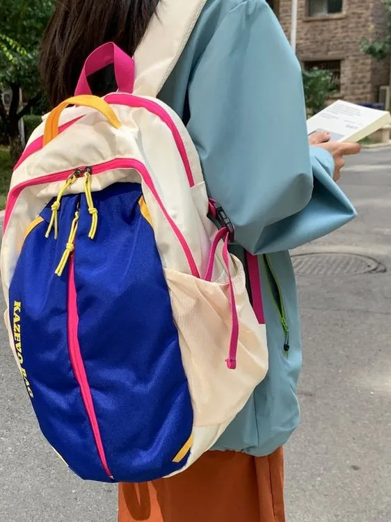 Japanese Style High Aesthetic Contrast Color Backpack Lightweight Outdoor Sports Large Capacity Dual-shoulder Bag for Women S...