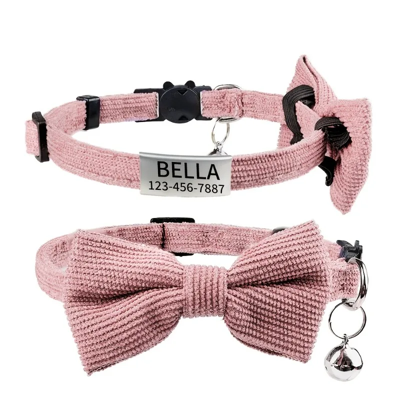Collar personalizado para gatos con etiqueta, lazo y campana - imagen 2