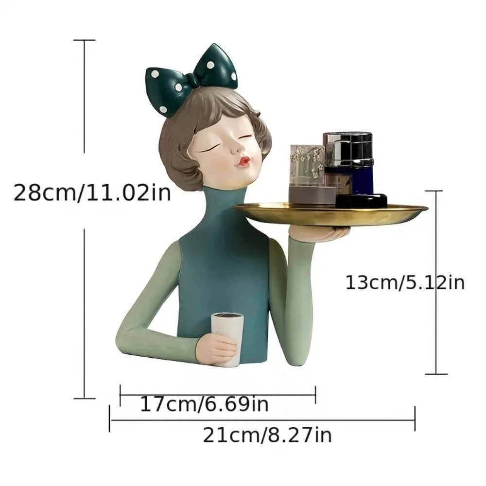 Resin Princess Statue Key Holder Tray Candy Dish Stylish Nordic Girl Figurine Statue for Entryway Table Office Desk Home Decor
