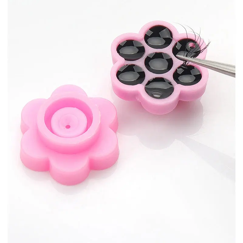 100pcs/Lot Pink Flower Plum Shaped Eyelash Extension Glue Holders Grafting Lashes Glue Delay Cup Tattoo Pigment Holding Cups