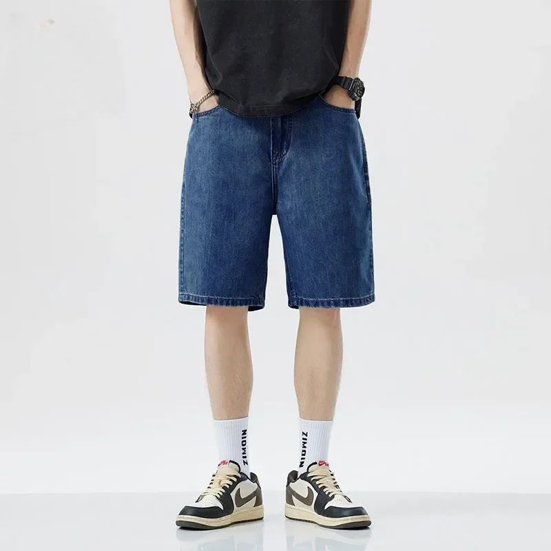 

Summer men's seven inch jeans fashion design men's jeans slim fit straight leg short jeans casual loose wide leg denim shorts