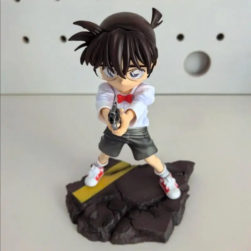 18Cm Detective Conan Anime Figure Conan Holding A Gun with Both Hands Standing Posture Pvc Action Figures Model Statue Toy Gifts