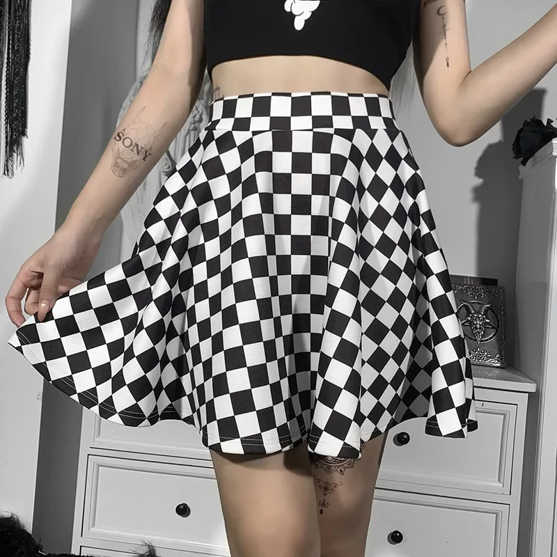 Dark Girl Contrast Plaid Stitching Skirt Sexy High Waist Over In Summer Sexy Gothic Y2k Harajuku Skirt