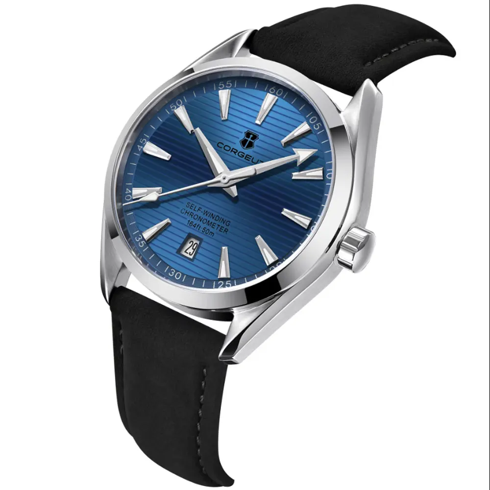นาฬิกาข้อมือผู้ชายหรูหรา 41 มม. ระบบอัตโนมัติ NH35 Corgeut  โลโก้สั่งทำได้ กระจกแซฟไฟร์ สายสแตนเลส นาฬิกาสปอร์ต Relogio