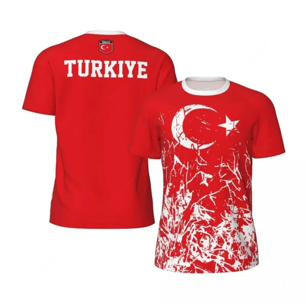 موضة Türkiye العلم كرة القدم تي شيرت الصيف عادية قمصان قصيرة الأكمام ثلاثية الأبعاد الطباعة تي شيرت رياضي فضفاض الشارع سريعة الجافة