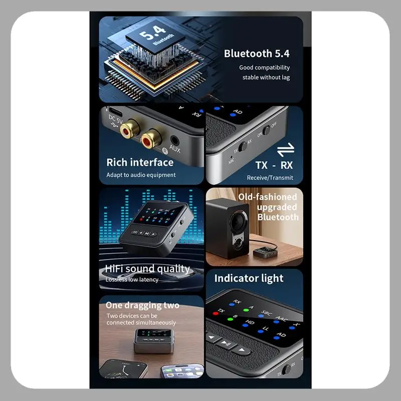 A46U استقبال الصوت الارسال 2In1 QCC 5.4 بلوتوث محول الطائرات جهاز إرسال سمعي 3.5 مللي متر