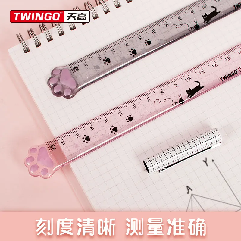 B-SHAMO Cut Cat Paw Straight Ruler 15cm Plastic Clear Student Ruler For DIY Drawing Line Measuring Kawaii School Stationery Gift