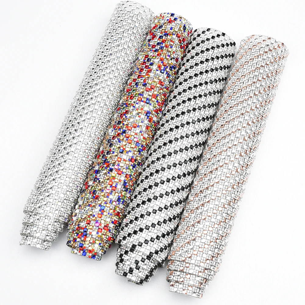 24*40cm Self Adhesive Glass Square and Round Rhinestone Sheet Crystal Diamond Mesh Trim Diy Phone Furniture Clothing Accessories