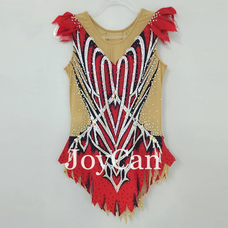 JoyCan Rhthmic Gymnastics Leotards Girls Women Red Spandex Elegant Dance Wear for Competitiion