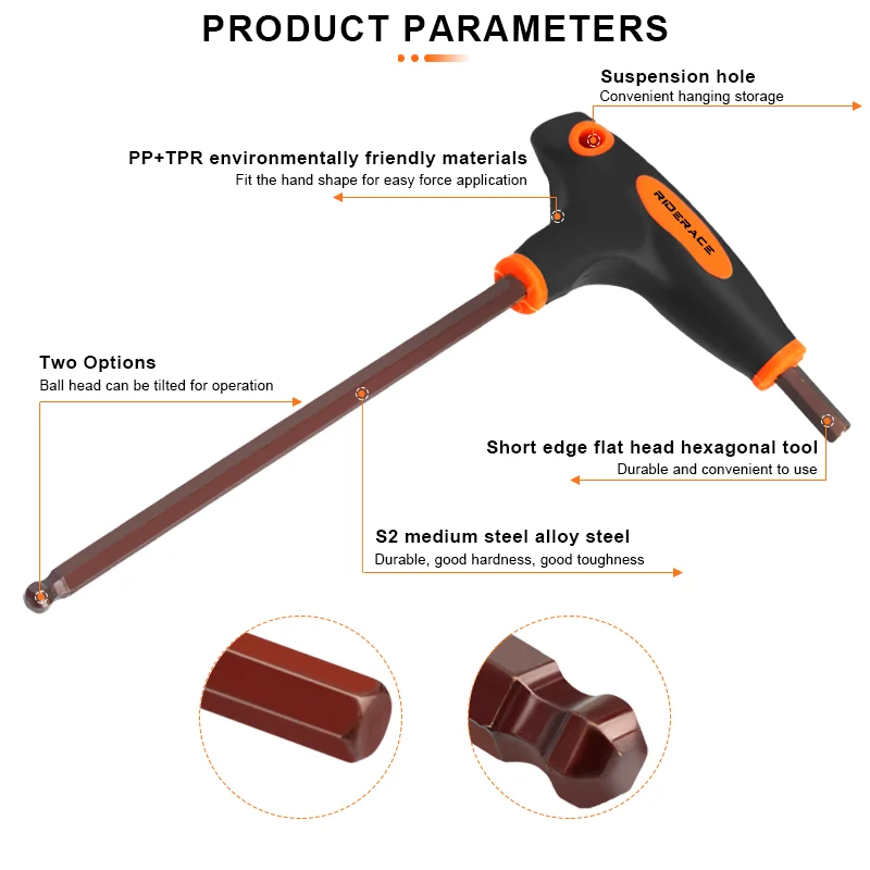 T-Shaped Hexagon Screwdriver T25/2.5/3/4/5/6/8/10mm Chromium-Vanadiu Steel Flat/Ball Inner Hexagon Wrench Bicycle Repair Tool