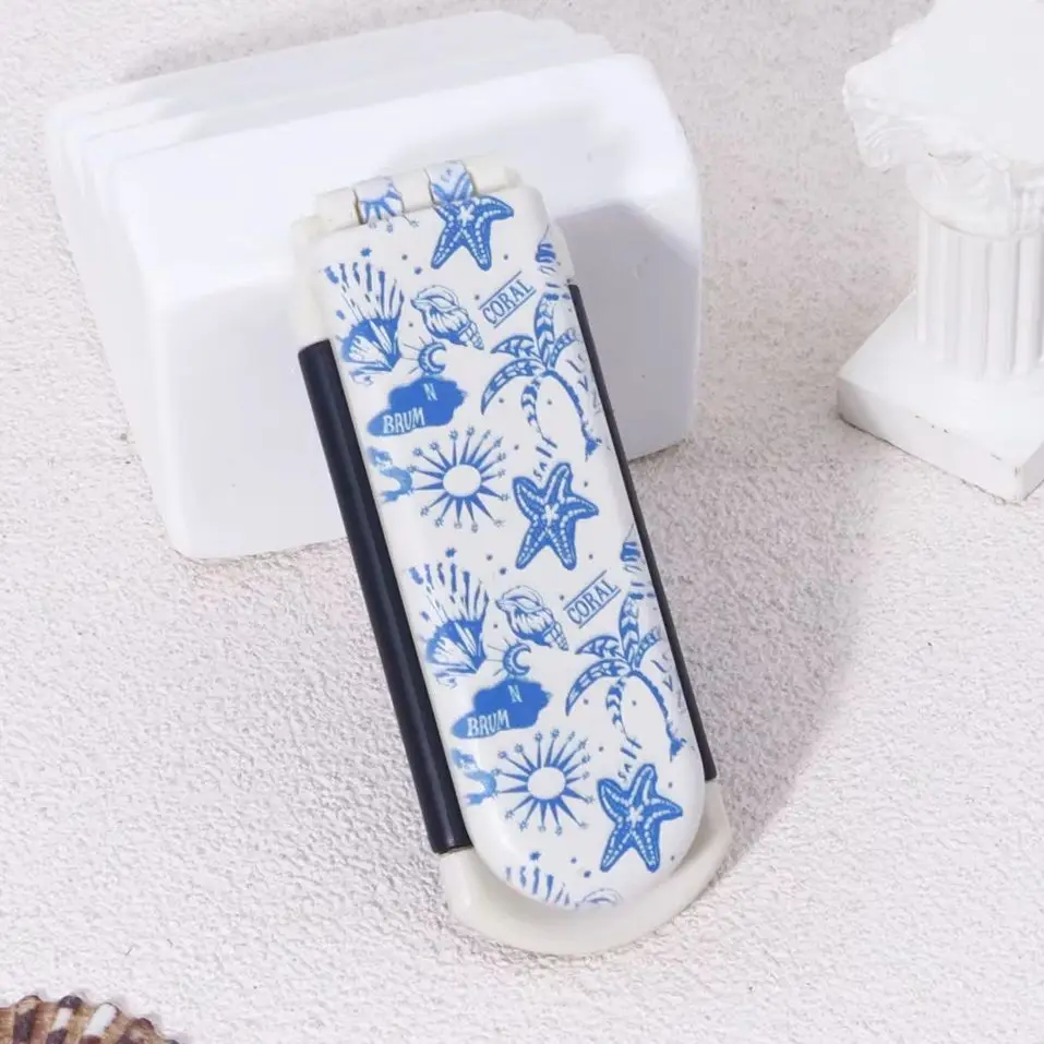 1pc オーシャンスタイルプリント折りたたみコーム - 帯電防止、ポータブルデザイン、優しいコーミングとスタイリング、本物の髪のかつらに特化