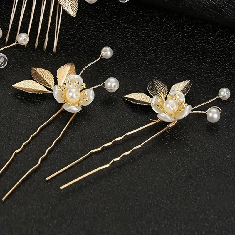 5 Pcs Crystal Luxury Hair Accessories Set Sweet Romantic Women\'s Bride Party Wedding Accessories Jewelry Hair Clip Hair Comb Set