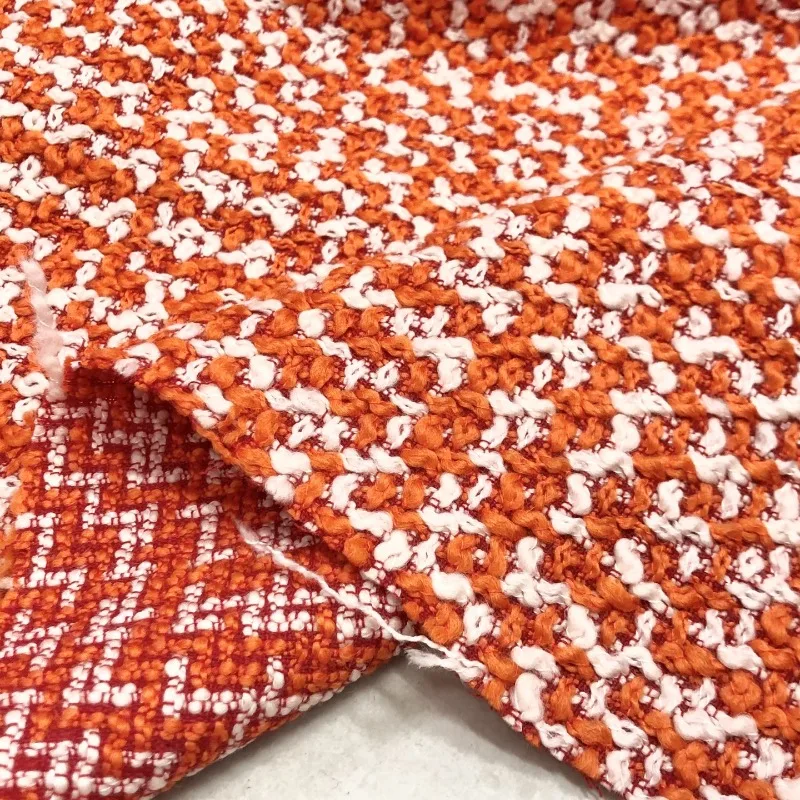 

Orange White Coarse Woven Fabric for Diy Sewing Winter Jacket Set Fashion Clothing Designer Fabrics Cloth Material