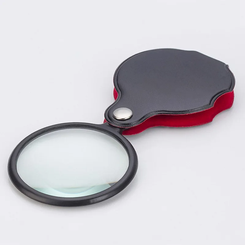 50Mm Handheld Magnifying Glass 8X Leather Pocket Magnifier Single Glass Lens Mini Size Reading Loupe Portable Black Gift Lupa