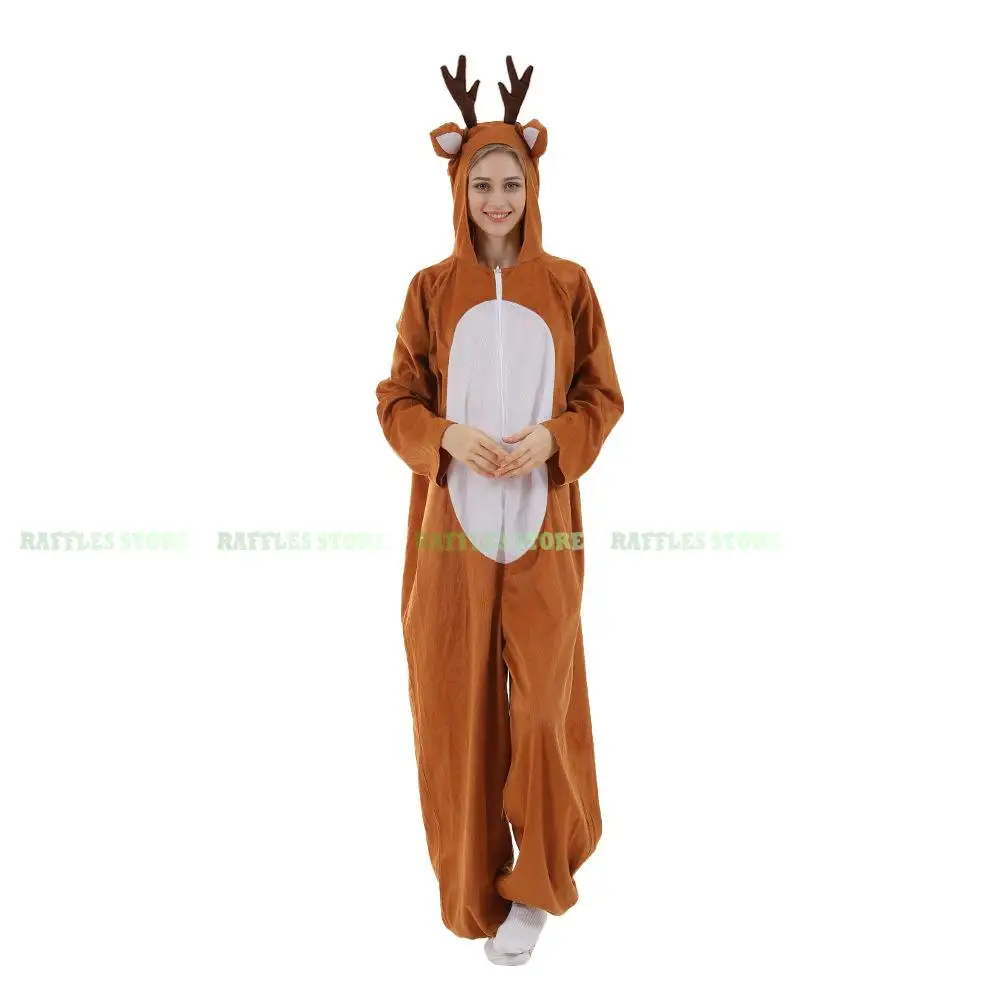 2023 Christmas Xmas Cute Reindeer Costume For Adult New Year Pub Party Animal Jumpsuit Men Women Funny Couple Xmas Fancy Dress