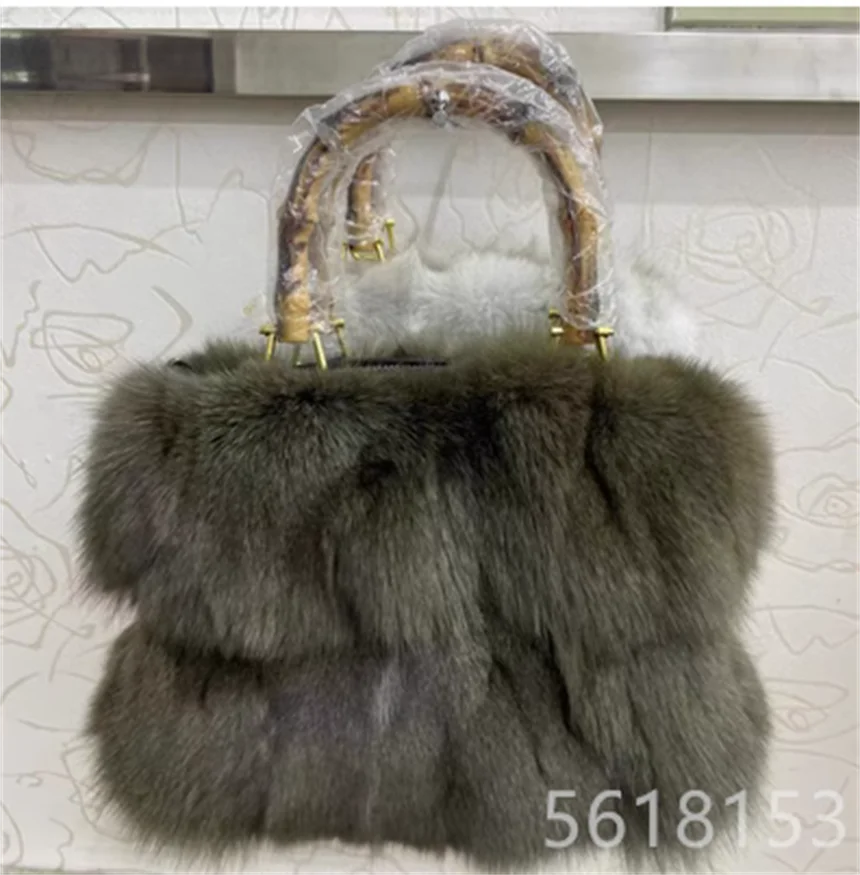 

New all gray Rabbit Hair Splicing Bag Women's Winter Wool Fur Warm Real Fur