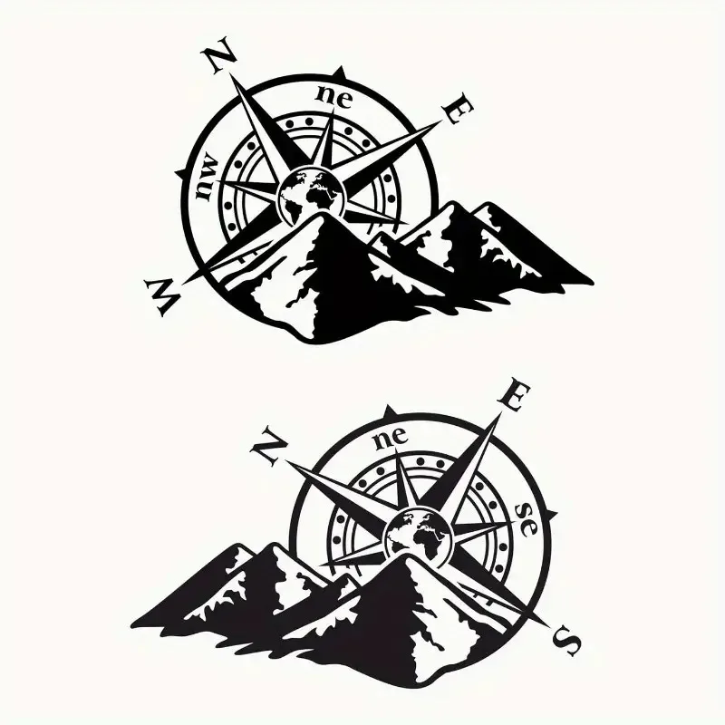 2Pcs Mountain Compass Vinyl Stickers NW SE Direction Camper RV Car Truck Outdoor Adventure Decor Decal