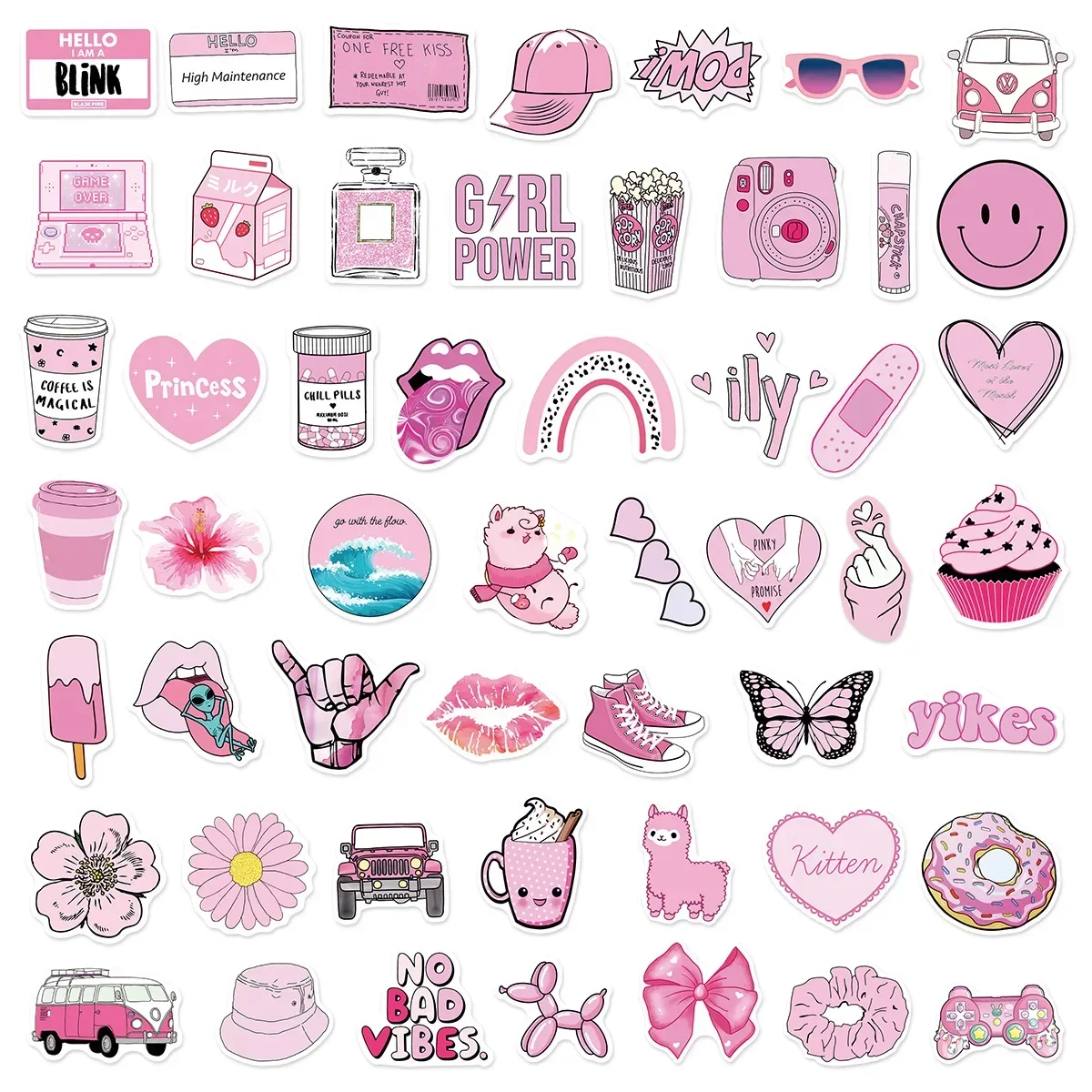 10/30/50/100PCS Pink VSCO Cute Girl Stickers Skateboard estetico Laptop chitarra Graffiti bagagli Sticker decalcomania impermeabile giocattoli