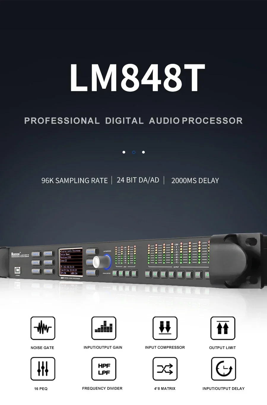 

2025/Professional 96K DSP Audio Processor 4x8 speaker management 4 input 8 out digital audio processor