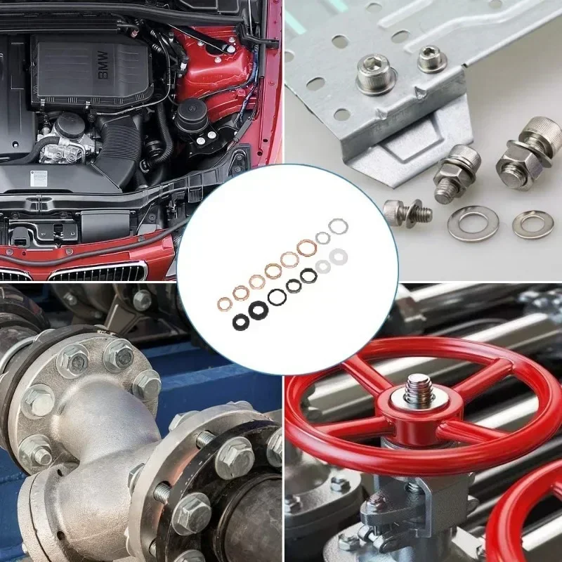 190 stks Olieaftappen Platte Plain Pakking Afdichting Spacers Nylon Koper Aluminium Gebonden Gecombineerde Sluitringen voor Carterpluggen