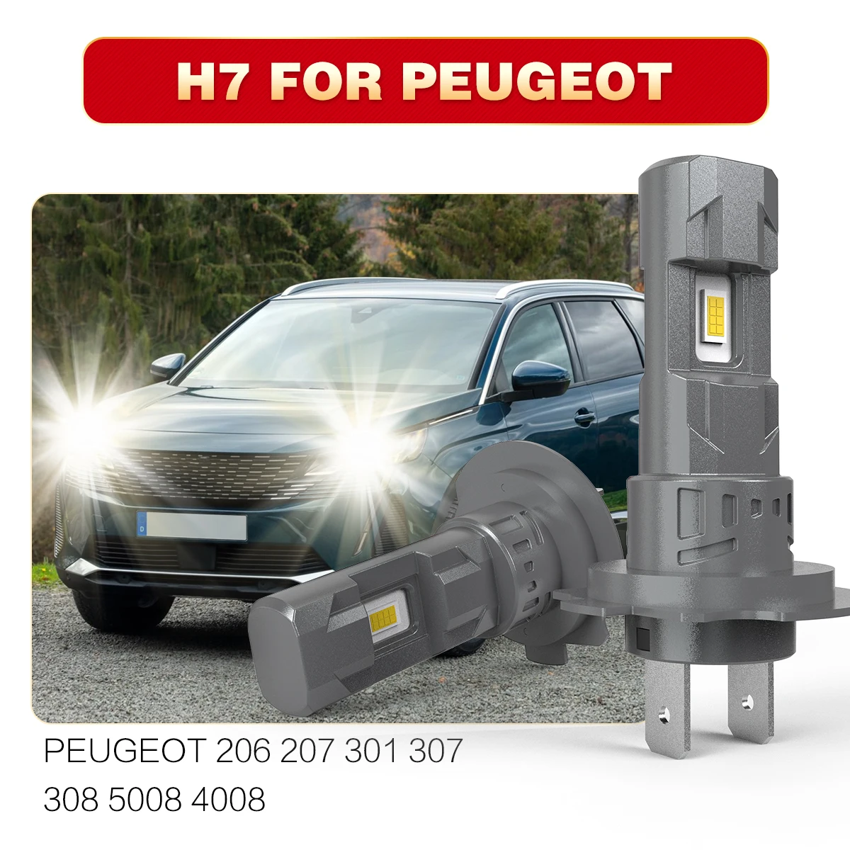 

AUHSSAN 2x H7 Led Headlight Canbus Car Bulb 6000K White Fog Light Moto Diode Lamp 55w For Peugeot 206 207 301 307 308 5008 4008