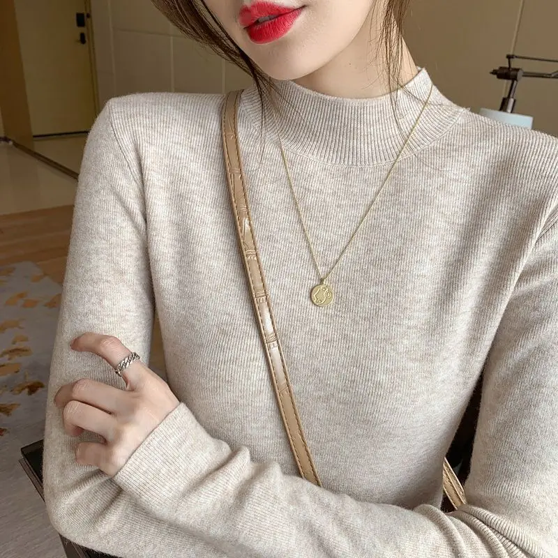 Autumn Turtleneck Sweater Women Fashion Stretch Tops Women Knitted Pullovers Long Sleeve Bottoming Knitted Sweater