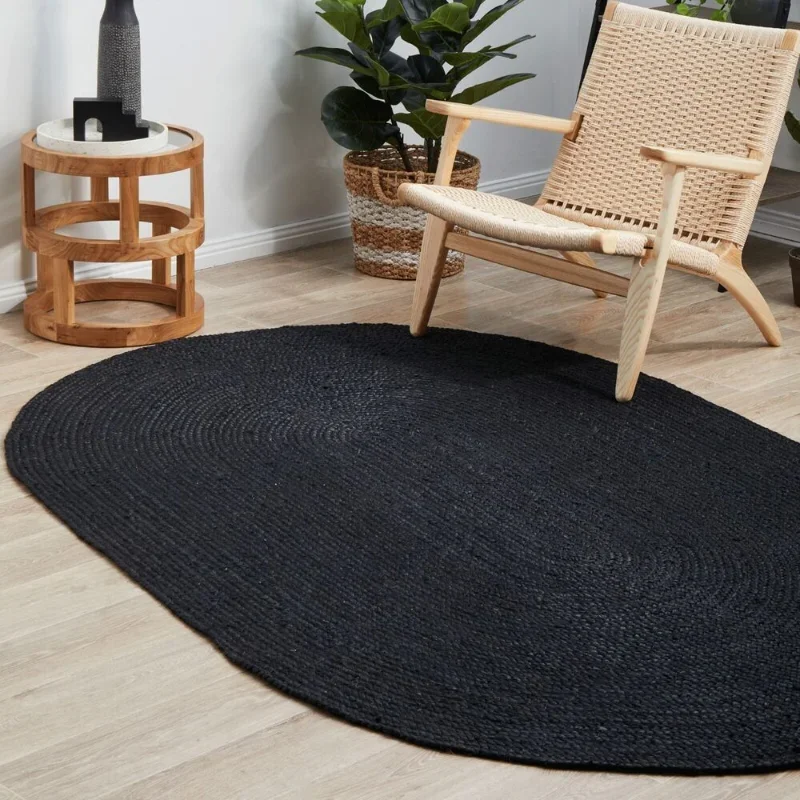 

Oval Rug Jute Runner Carpet for Living Room Natural Rectangle Handmade Carpet Rustic Look Braided Rugs Bedroom Decor