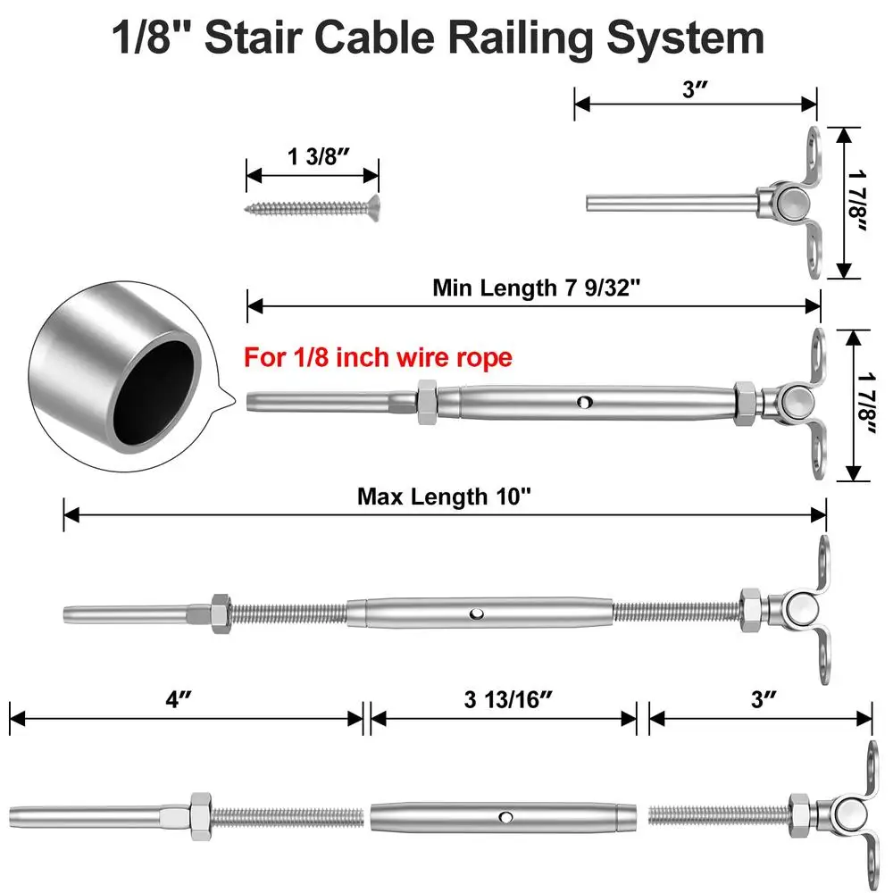 100 Packs Stainless Steel Cable Railing Kit Swage Toggle Turnbuckle Hardware T316 Angle Adjustable Deck Guardrail Wire Rope