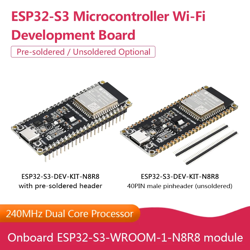 

ESP32-S3 микроконтроллер, 2,4 ГГц, плата для разработки Wi-Fi с, двухъядерный процессор 240 МГц, ESP32-S3-WROOM-1-N8R8 Module