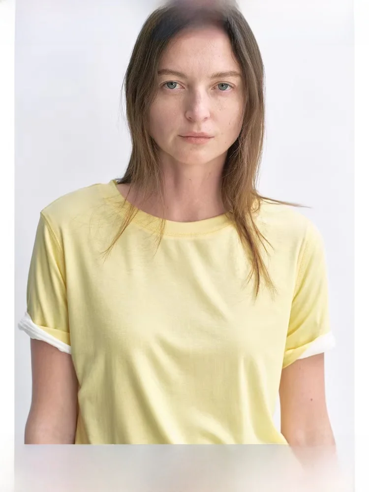 

Planites Vol6 Silk Rayon ort Sve round Ne T-irt Drapey Comfortable Breathable Women's Summer Top Pure Color Commute...