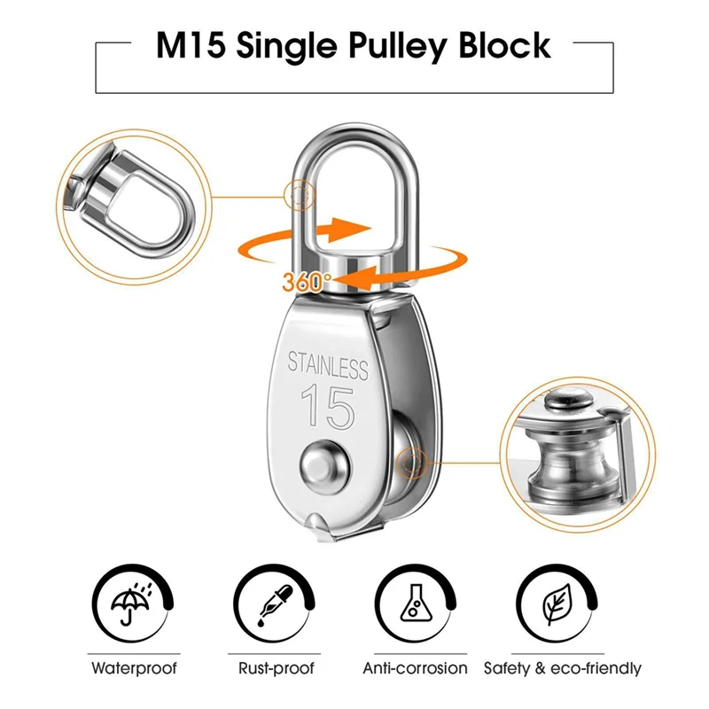 

304 Stainless Steel Pulley Wire Rope U-Ring Hanger Pulley Hook Hook Saving Tool Easy To Replace