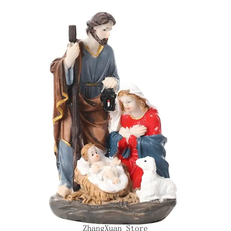 Weihnachtskrippe für den Innenbereich, Statuen der Heiligen Familie, Weihnachtskrippenfigur für die Regalauslage oder den – Detail 2