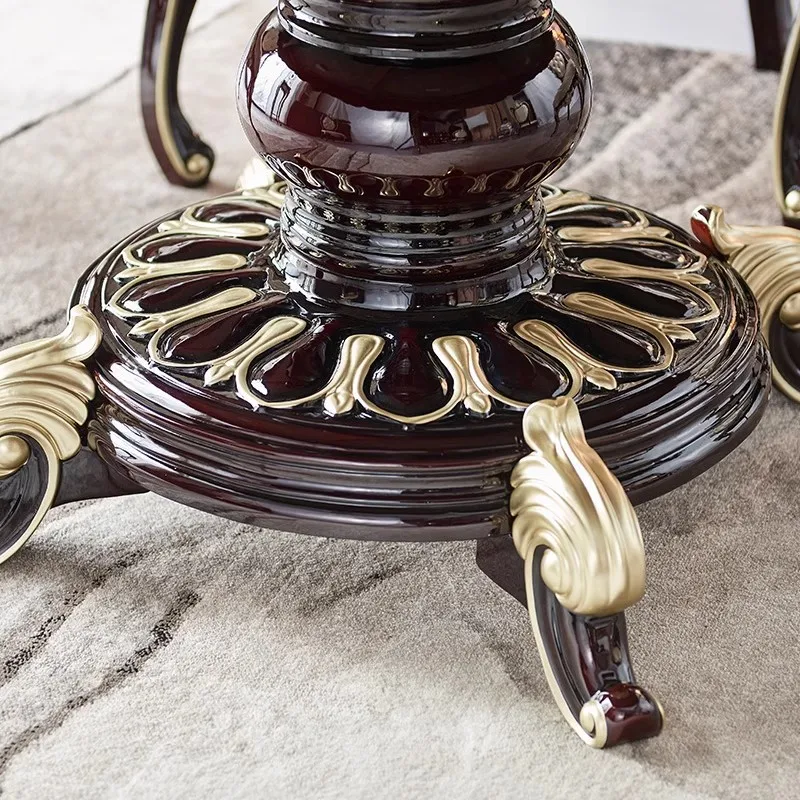 European marble, solid wood dining table and chair combination, Foshan round dining table with turntable