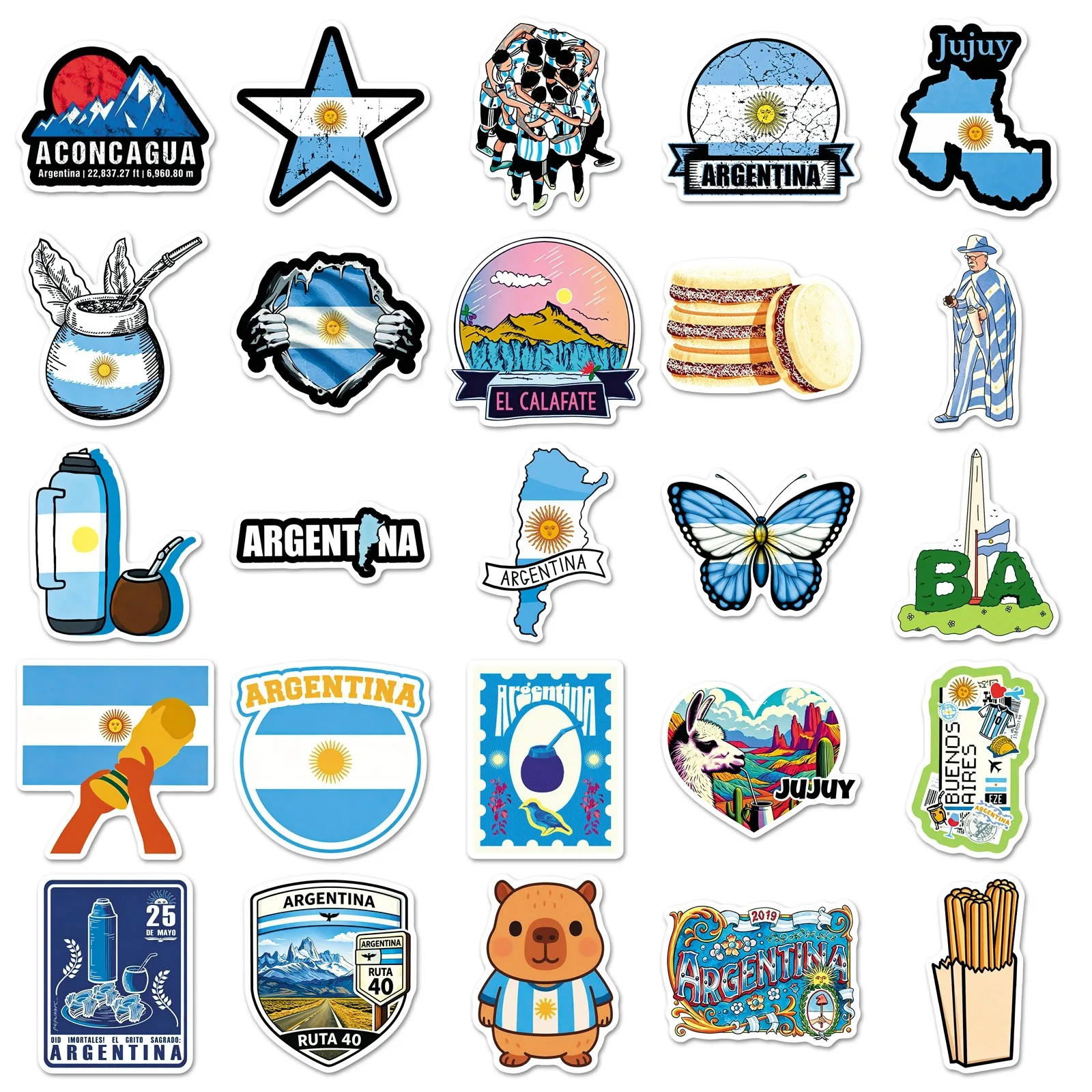 50 PCS Argentina City Landmark Country Outdoor Travel Theme Stickers Decorate Luggage Scrapbook Skateboard Waterproof Decals