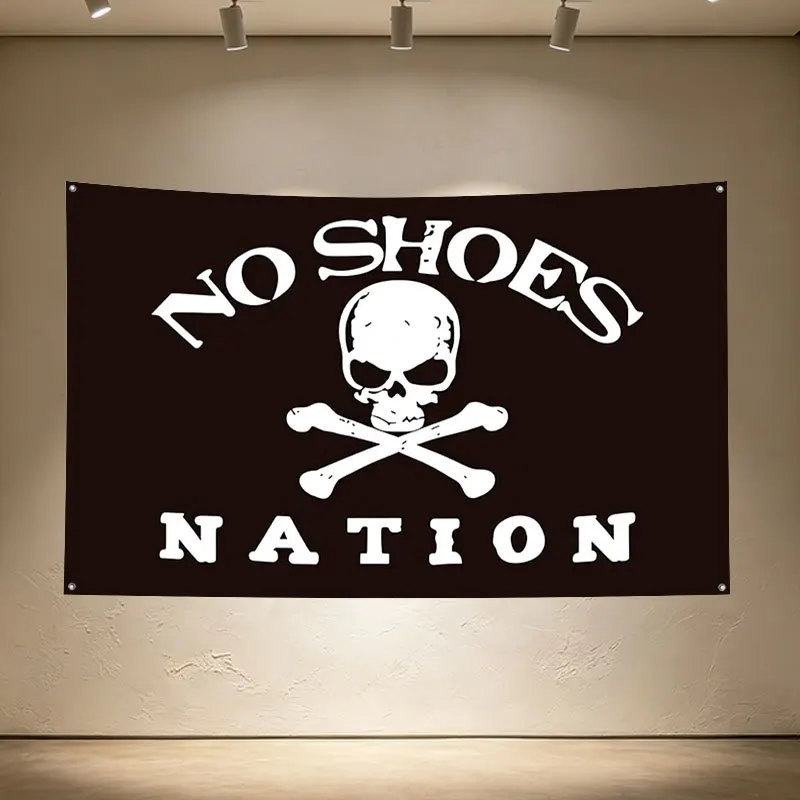 Skull Crossbones No Shoes Nation Banner Flag Wall Tapestry Edgy Grunge Decor Alternative Party Sign 60x90cm