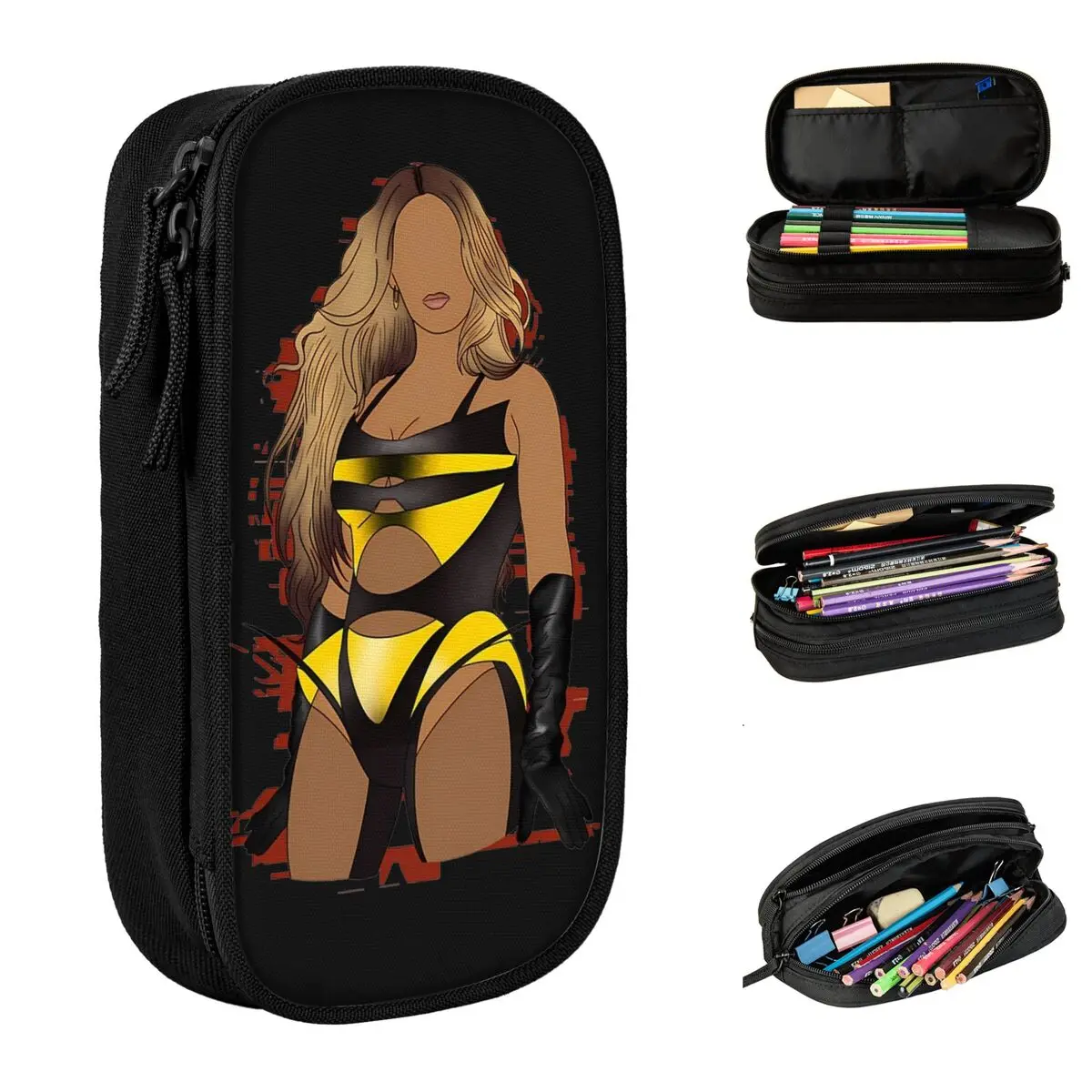 Large Capacity Pencil Pouch Beyonce World Tour PURE HONEY Office Accessories Double Layer Pen Case Women Makeup Bag Gift