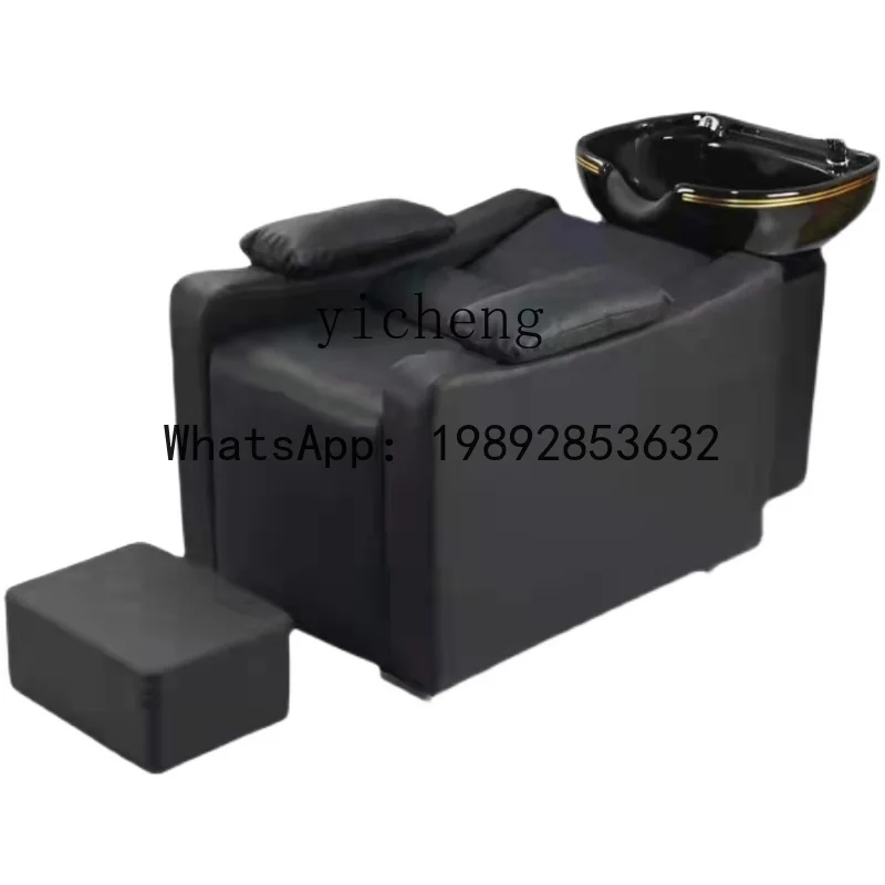 H2  shampoo bed barber shop special light luxury semi-lying flush bed ceramic basin