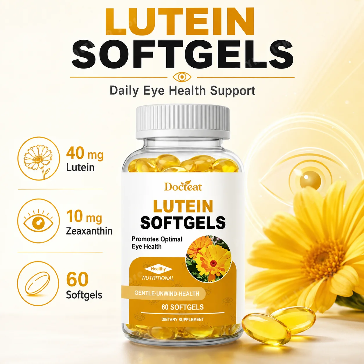 Lutein Zeaxanthin Softgels 60 Count with Bilberry Fish Oil Zinc Vitamin A C E Astaxanthin Daily Vision Wellness Supplement