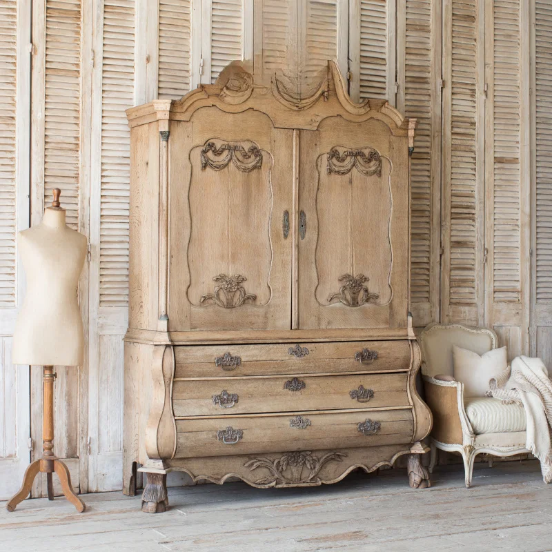 French retro solid wood carving flower wardrobe, antique and old decorative cabinets, side cabinets, lockers