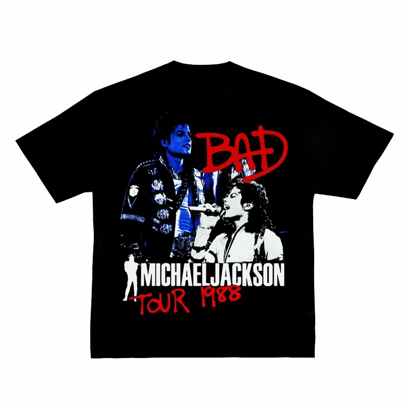 2024 Popular New Style Michael Jackson Retro American Small Neckline Pure Cotton Short T-shirt International Best-selling Style