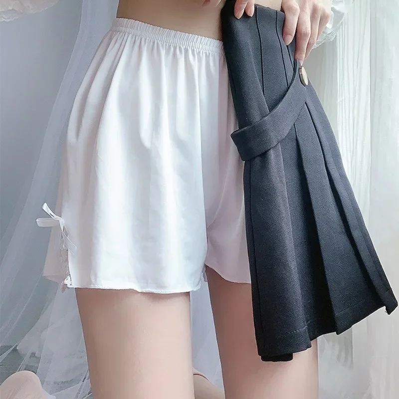 新しい安全ショートパンツ女性パンティー薄い夏ルースアイスシルクホワイトレースショーツ女性のための安全パンツ下着パンツ