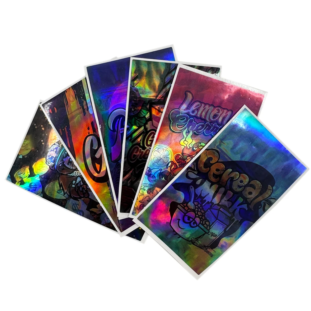 1000 PCS 60x30mm Custom Image Printed Die Cut Self-Adhesive Holographic PET Sticker Waterproof Rainbow Effect Silver Laser Label