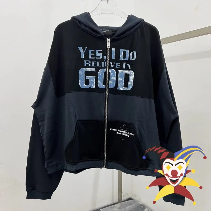 2024FW Believe In God Enfants Riches Deprimes Patchwork Coat Men Wome Best Quality Vintage Oversized ERD Zipper Hoodie