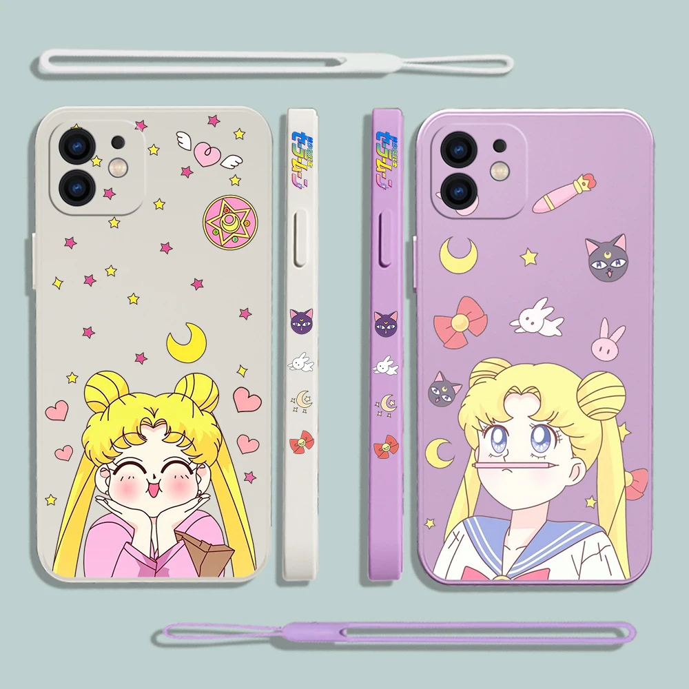 Cute Sailor Moon Anime Phone Case For Samsung Galaxy S23 S22 21 S20 Ultra FE S10 4G S9 S10E Note 20 10 9 Plus With Lanyard Cover