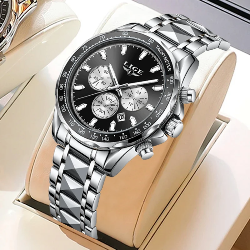 

LIGE Original Design Man Watch Fashion Luxury Stainless Steel Band Wristwatch Waterproof Auto Date Watches Male Reloj Hombre+Box