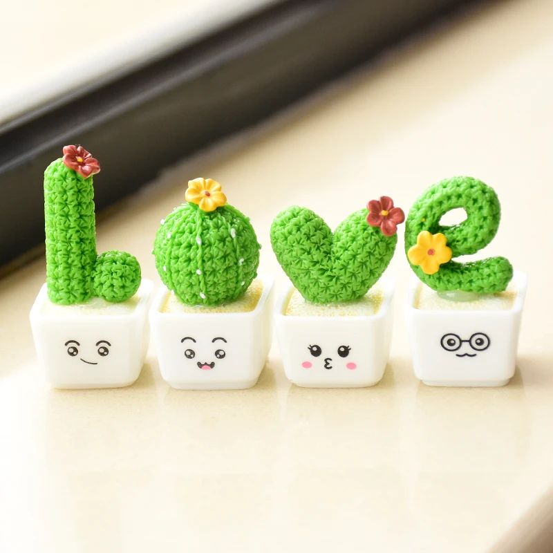 4 unids/set de Cactus suculento de resina, Mini planta verde, bonsái, árbol pequeño, maceta, coche, oficina, hogar, sala de estar, decoración,