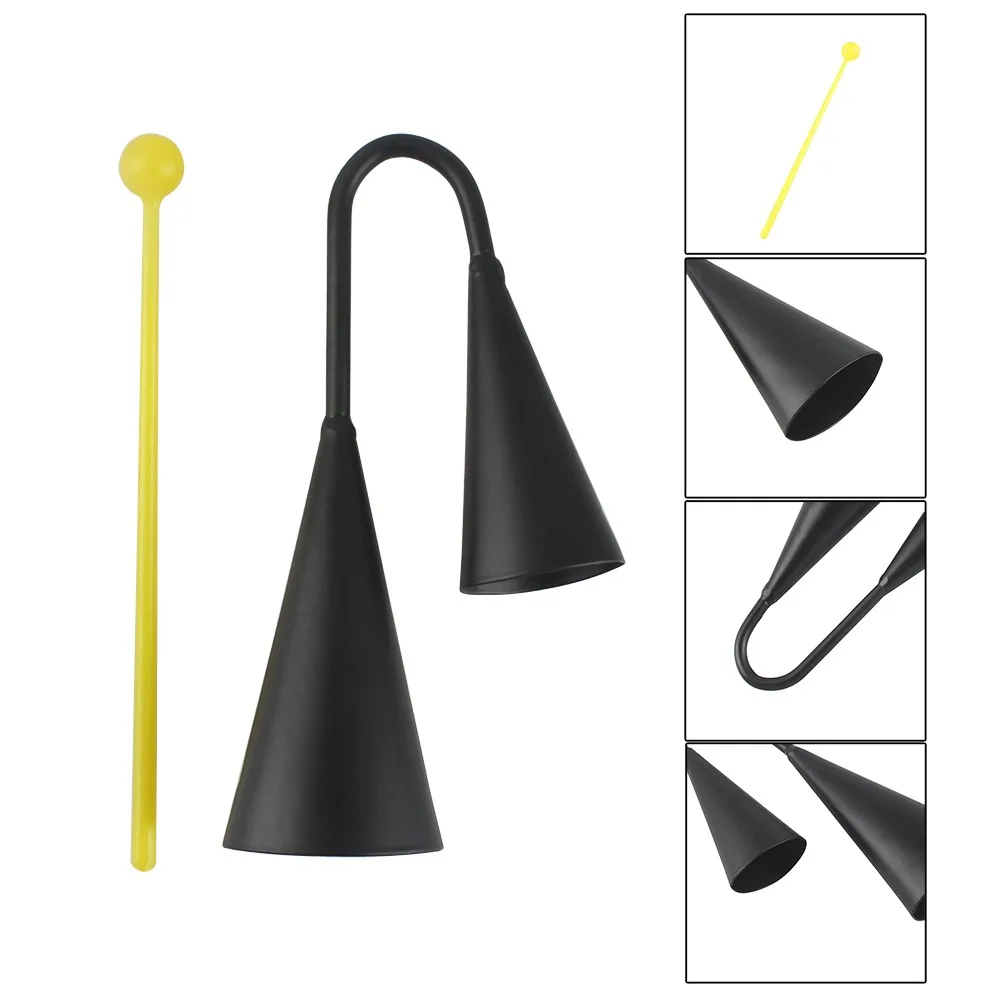 ​Handheld Two Tone Metal A-go-go Bell​ ​Latin Percussion Instrument​ ​With Stick​ ​A-go-go Bell​ ​Iron ​Binaural Samba Cowbell​
