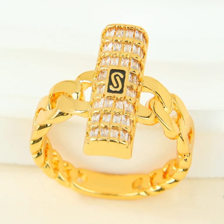 Luxuriöse Zirkonia-Monaco-Ringe, 21k vergoldet, italienischer, unregelmäßiger, cooler Hip-Hop-Ring, Dubai, für Damen, Event, Party, hypoallergener Schmuck – Detail 10