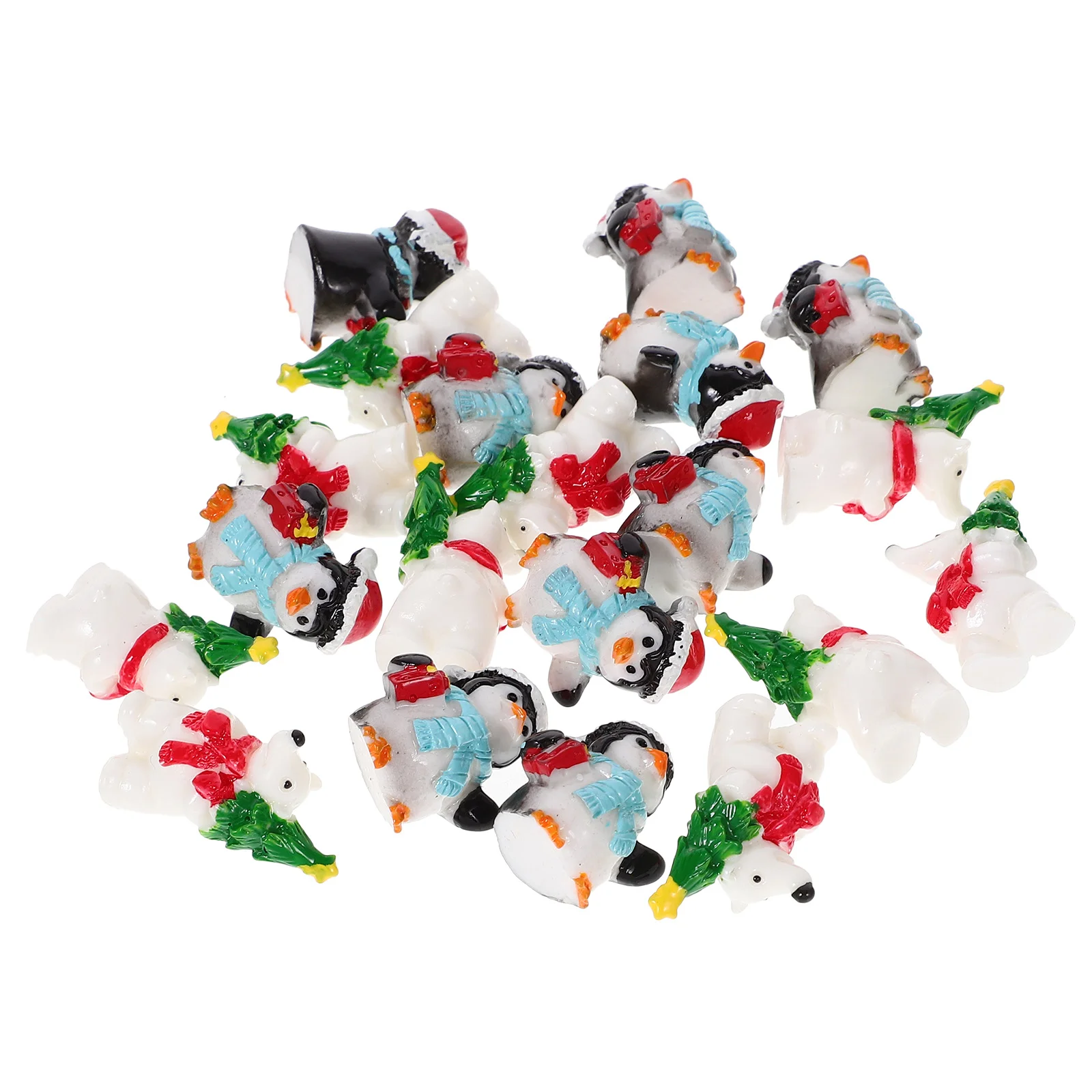 20 Pcs Christmas Micro Scene Ornament Miniatures Adorable Figurine Resin Decors Penguin Animal Decorative